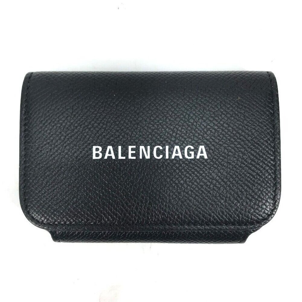 BALENCIAGA Wallet logo Business Card Holder Card Case Leather Black